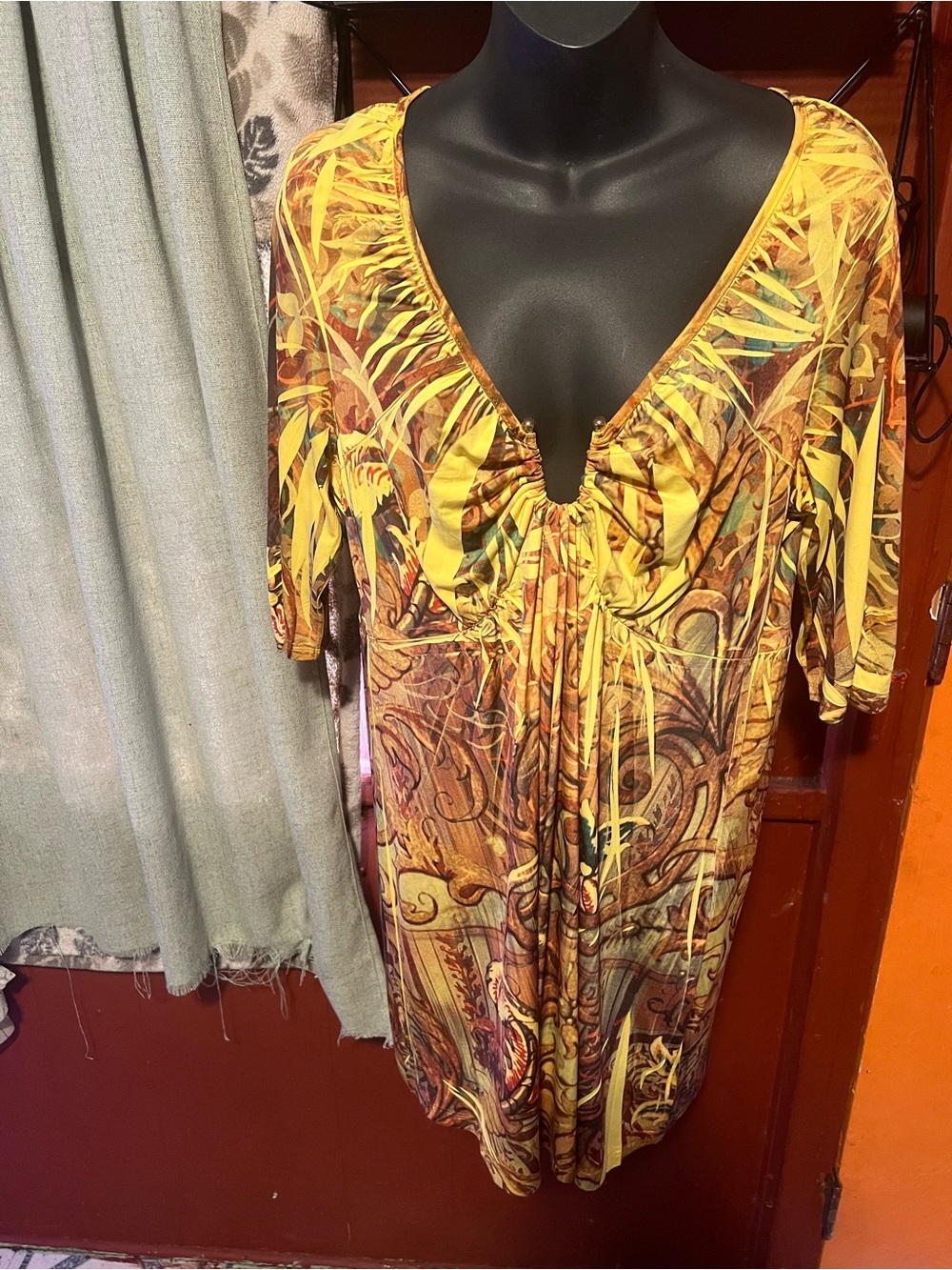 Apt. 9 Yellow and Brown Abstract Print V-Neck Tunic